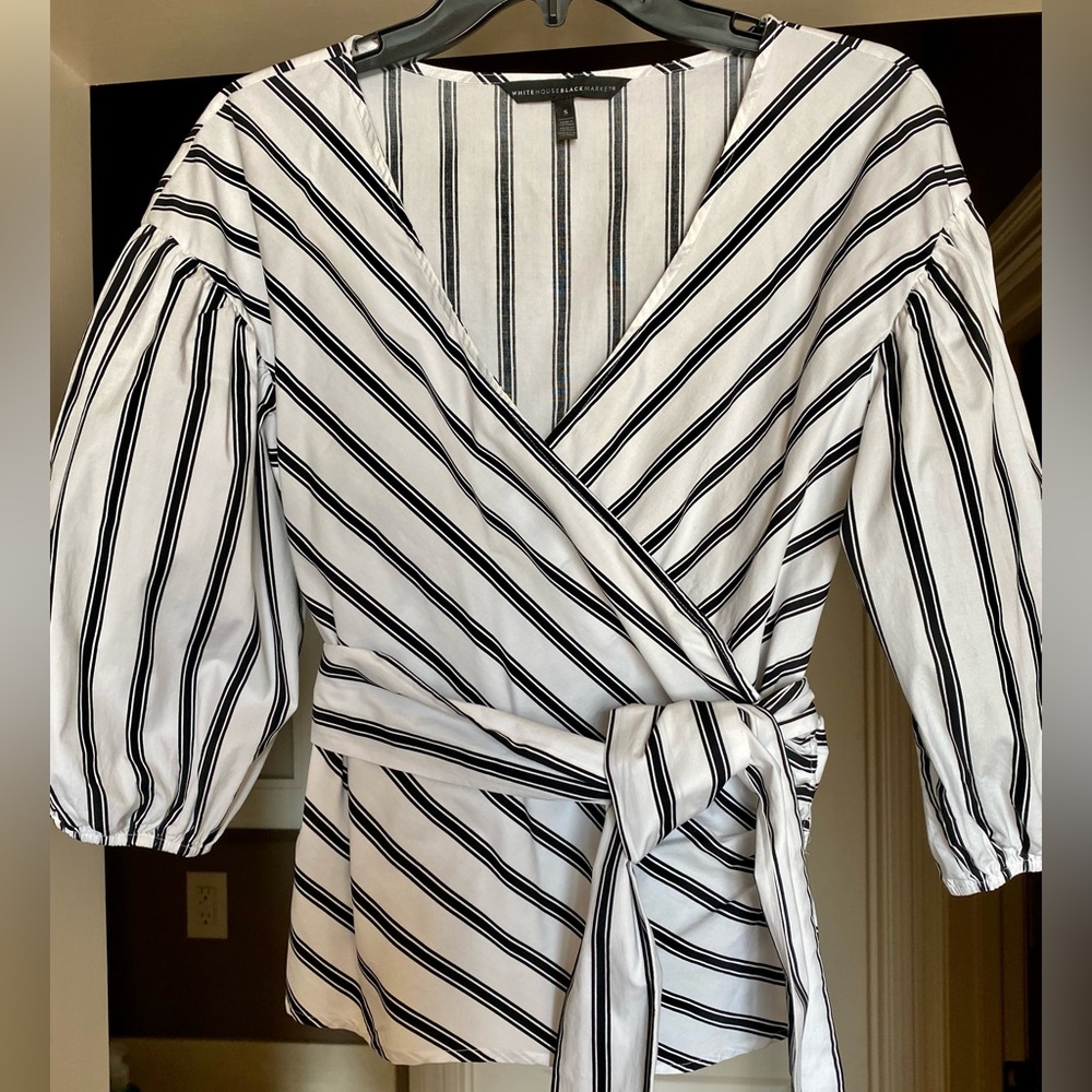 White House Black Market puff sleeve wrap top